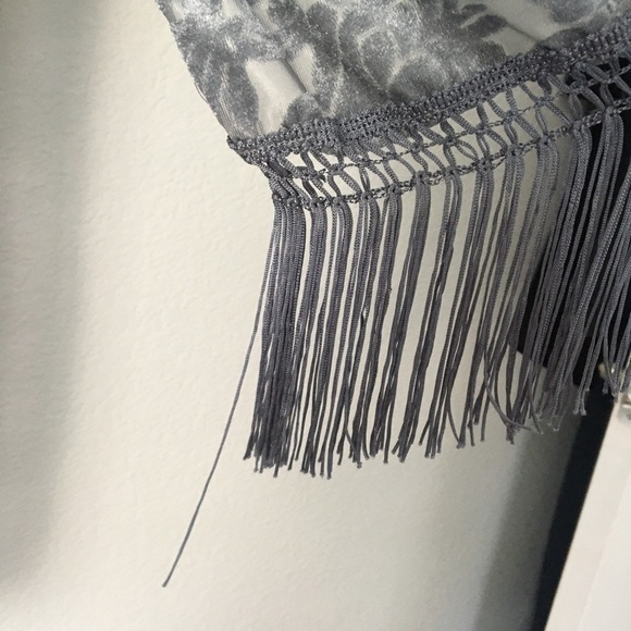Emanuel Geraldo Gray Floral Velour Kimono Fringe Open Cardigan Draped‎ Tassels - Picture 5 of 8